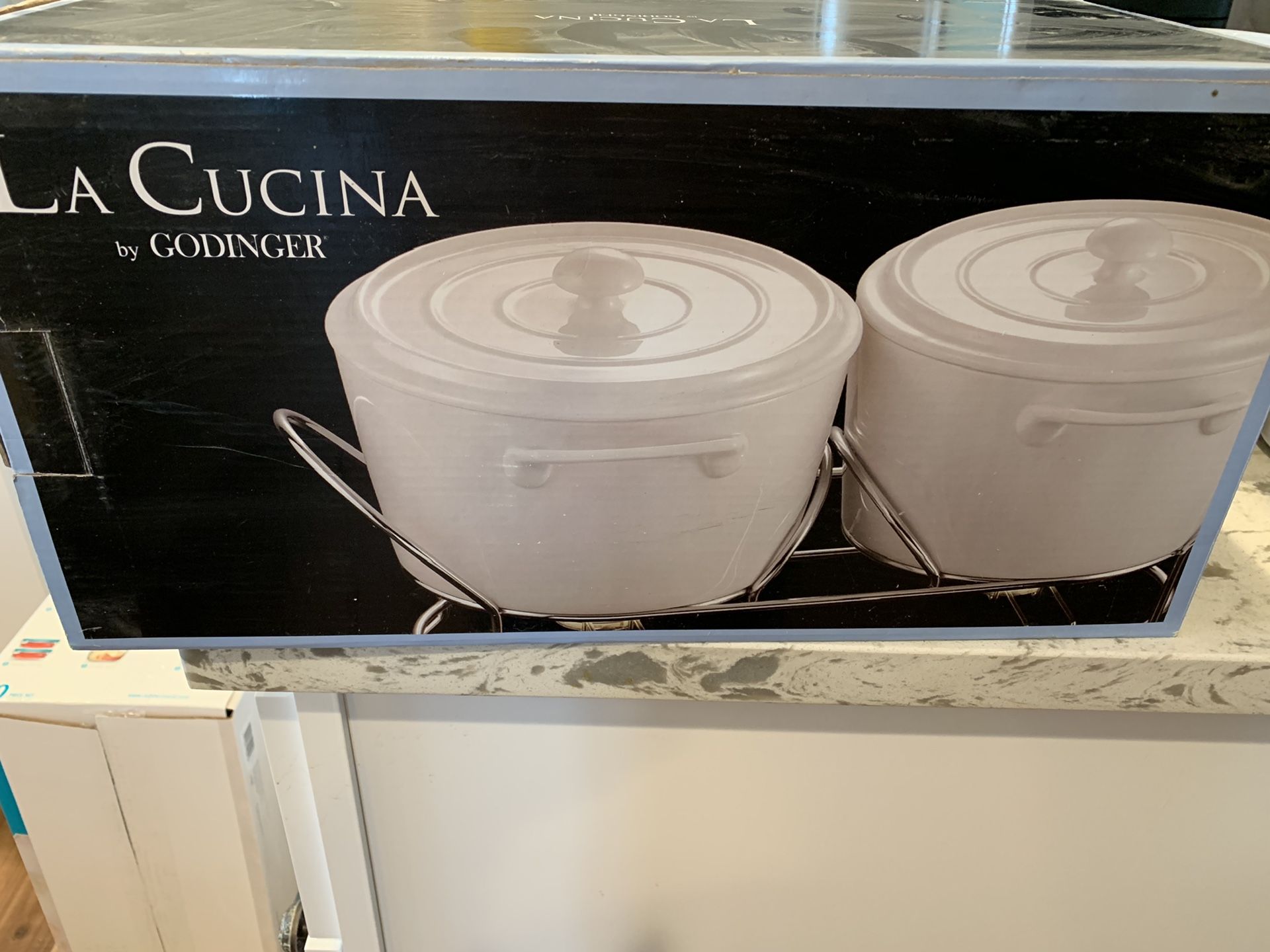 New in box, La Cocina double covered bakers.