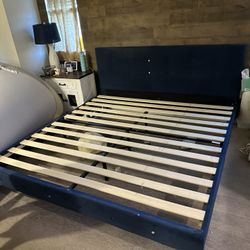 King Size Navy Blue Suede Bed Frame