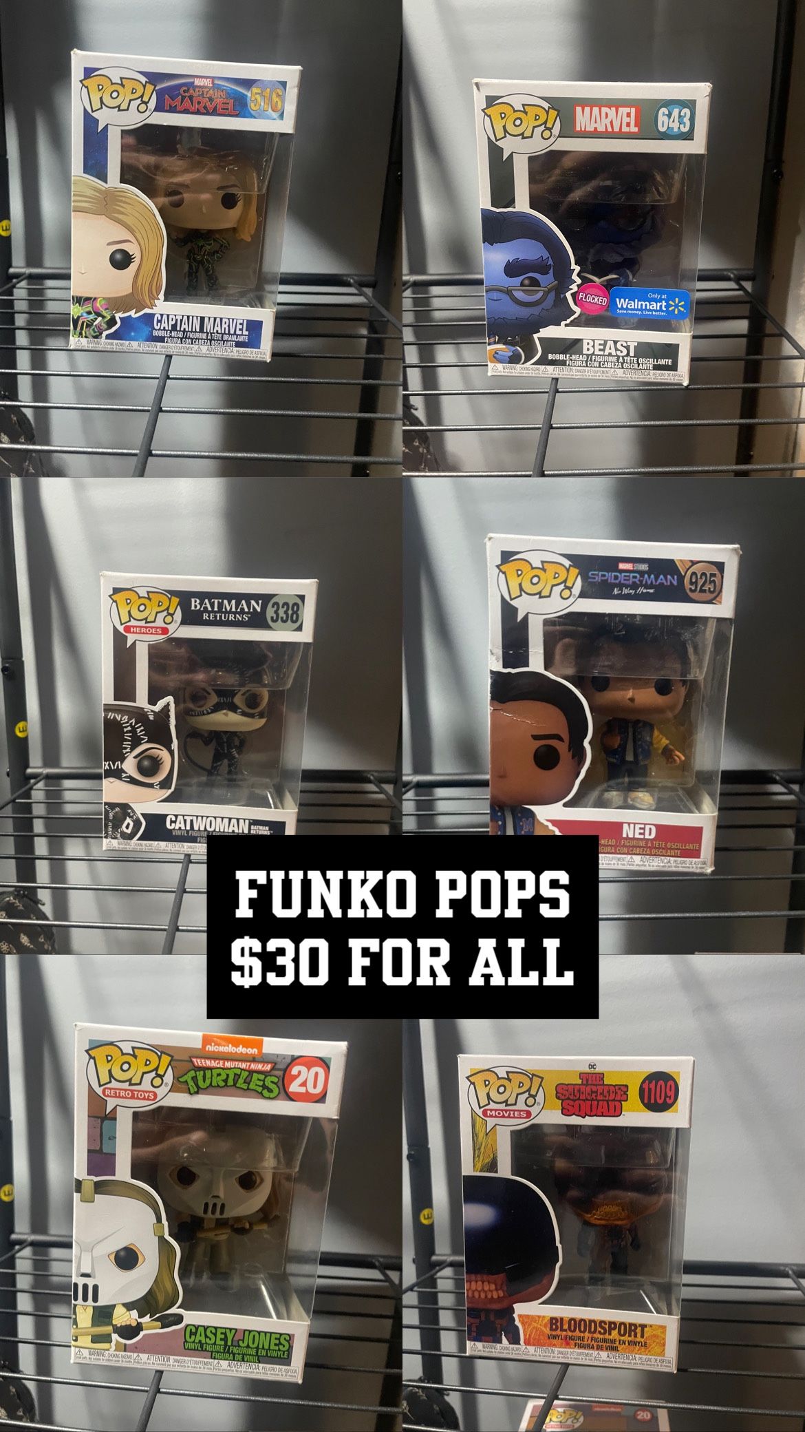 6 funko pops for $30