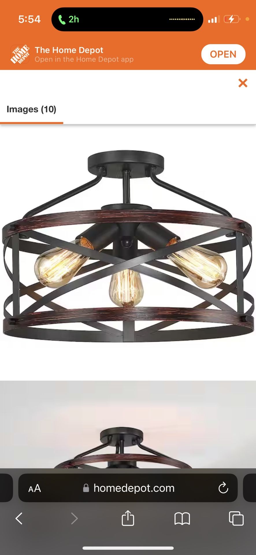 Richwood 15 in. 3 Light Distressed Black/Wood Tone Rustic Semi Flush Mount Ceiling Light