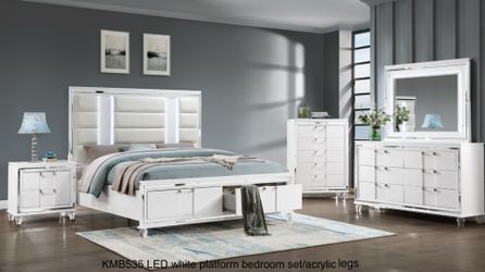 New LED Queen White Platform Bedroom 4 Pc Set K Furniture & More Lehigh 