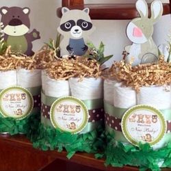 Bear Racoon Rabbit FOREST ANIMALS WOODLAND baby shower diaper cake