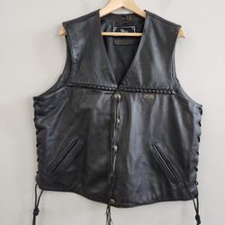 Harley Davidson Willie G American Cowhide Leather Vest Black Biker Motorcycle Fringe Men's XL
