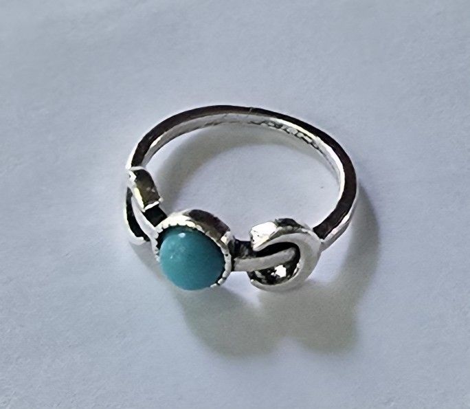 BEZEL SET QUALITY SHINY TITANIUM SILVER NEW TURQUISE SIZE 7 SHOWSTOPPER RING