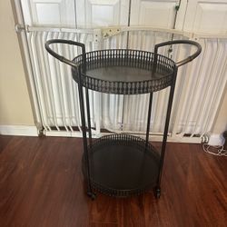 Round Tray Top Bar Cart with Spindle Railings and Curved Handles, Bronze 