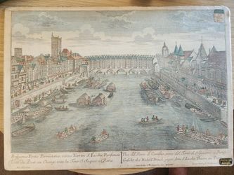 Antique Print Of Paris Canal And Bridge