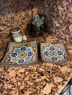 Decorative Moroccan Style Ceramic Square Plates Set of 2