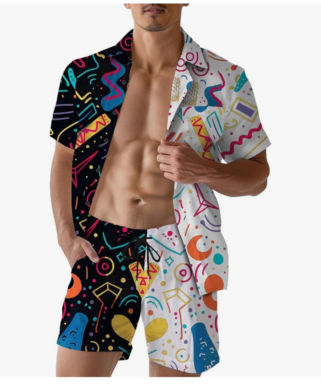 Mens Hawaiian Shirts and Shorts Set 3 Pieces Tropical Outfit
