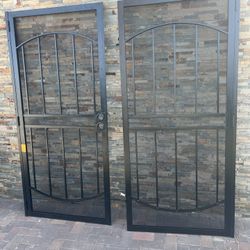 72 in. x 80 in. Arcada Black Surface Mount Outswing Steel Double Security Door with Expanded Metal Screen