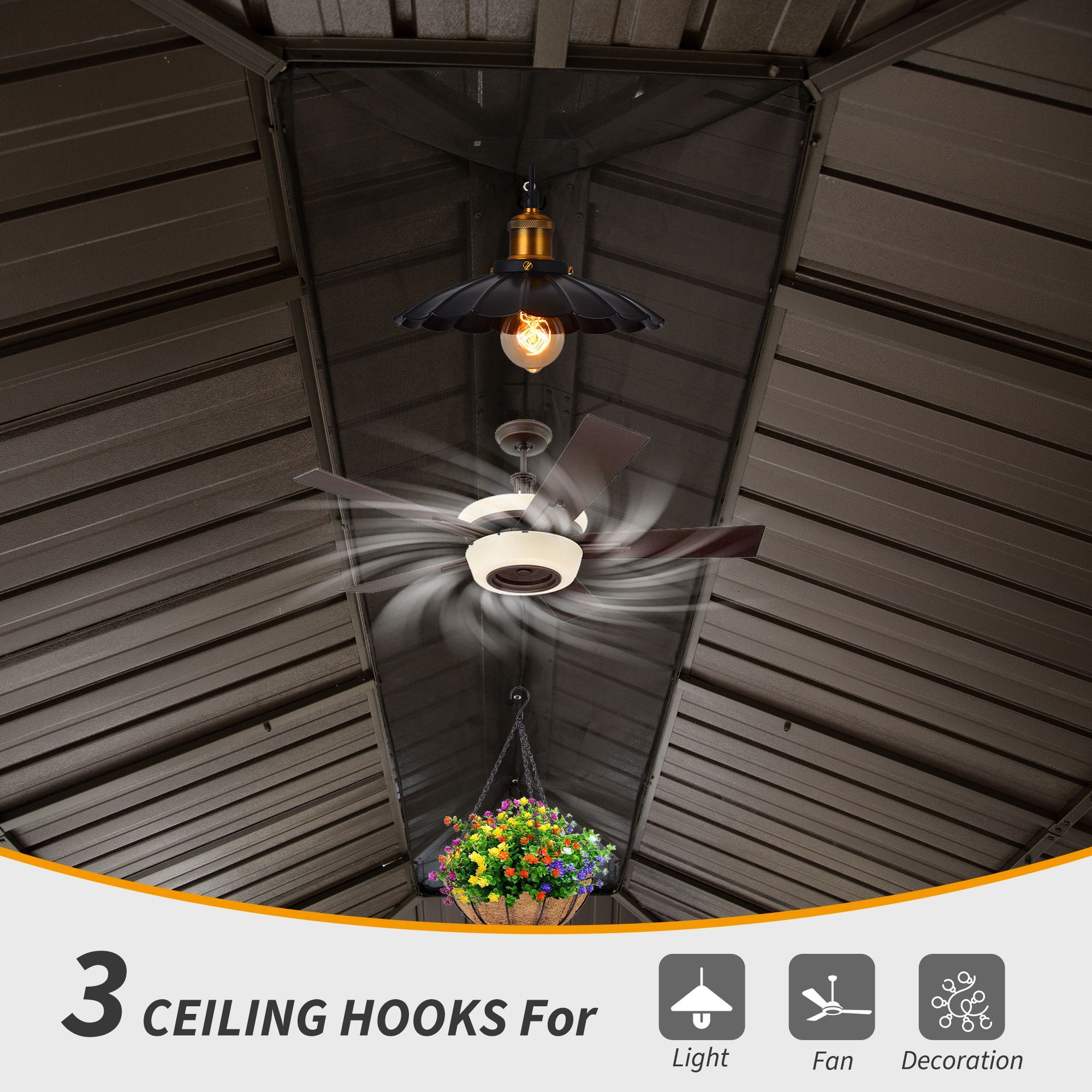 14' X 20' Hardtop Gazebo, Upgraded Metal Gazebo with Drainage System, Dual-Layer Galvanized Steel Roof, Curtain and Netting, Outdoor Shelter Canopy fo