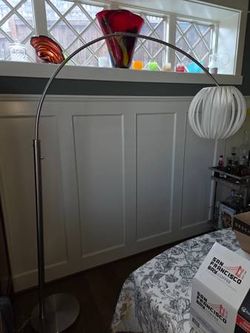 Arch Floor Lamp with Polished Steel Base and White Shade