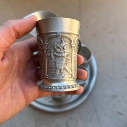 Pewter Cups / Goblets, Pitcher And Tray