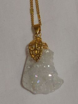 14 k Gold Plated Crystal Agate Quartz Geode Necklace