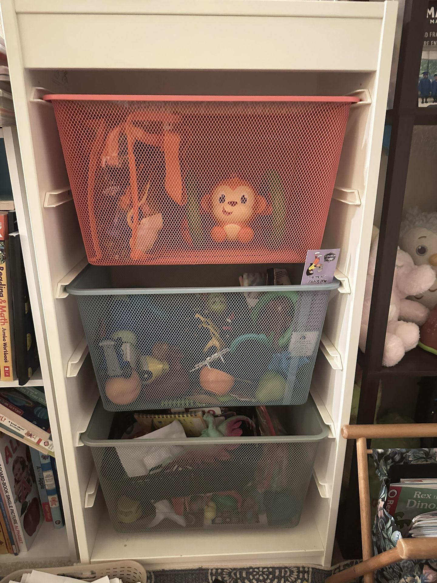 TROFAST Storage combination with boxes, white/multi color, 18 1/8x11 3/4x37 “.