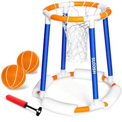 Pool Basketball Hoop Toys, Floating Basketball Pool Game, Swimming Floats Toys with Balls Pump, Summer Outdoor Water Play Toy for Kids and Adults