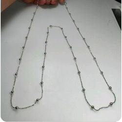 54 Inch Sterling Silver Beaded Chain Necklace