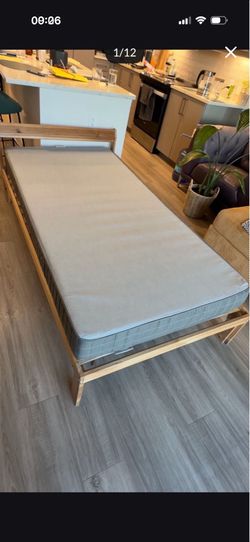 IKEA NEIDEN Twin Bed Frame w/ LURÖY Slats & MORGEDAL Mattress – Solid Pine