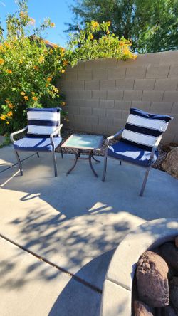 Patio Chairs with cushions and table