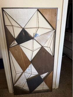 Modern Geometric Metal & Wood Wall Art – 19” x 47”