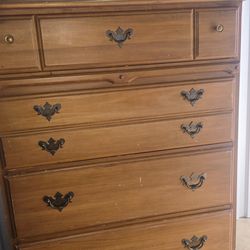 Vintage Wood Tall Dresser 7 Drawers