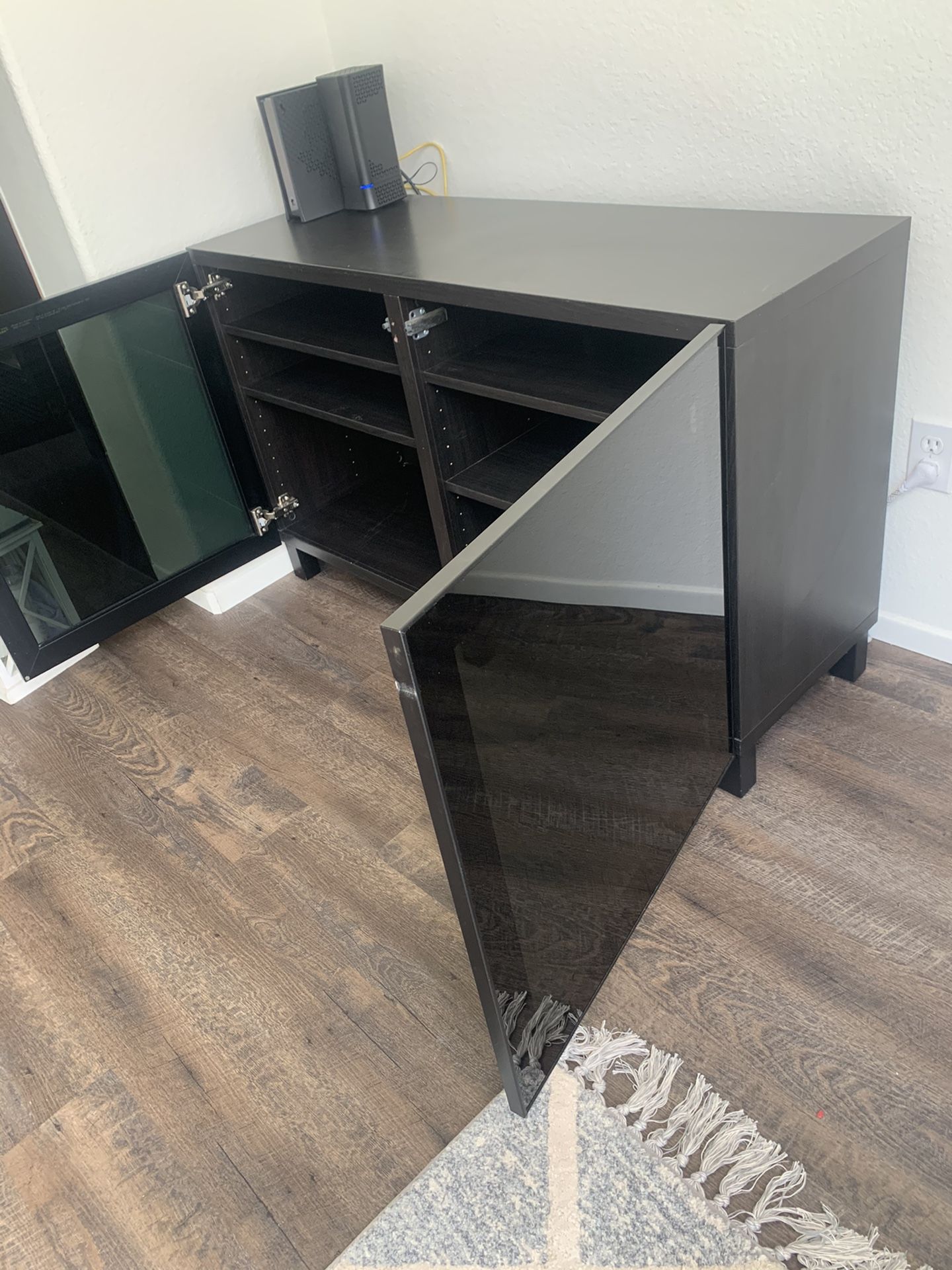 IKEA Black Media Console Cabinet with Adjustable Shelves