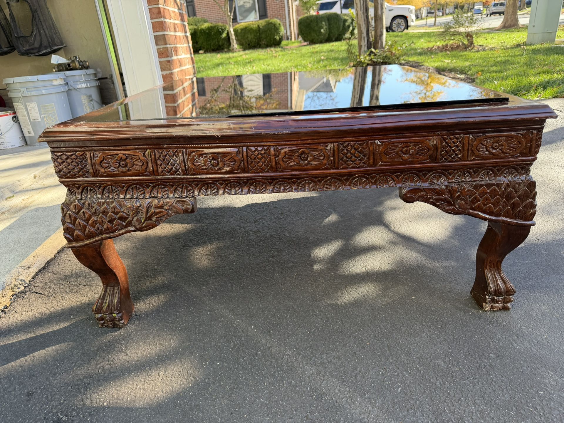 Hand Carved Wooden Table Set
