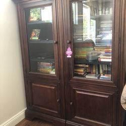 Dark Wood Glass Door Display Cabinet/ Book Shelf