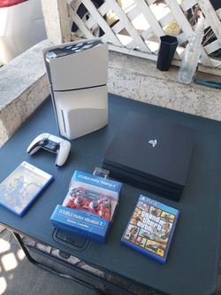 $450! 2025 PS5 Slim 2nd edition & 1 Game. Can't afford ps5. Don't worry. I got 2021 PS4 Pro Slim 72 Edition 4TH Gen $275! Has games installed. Trade &