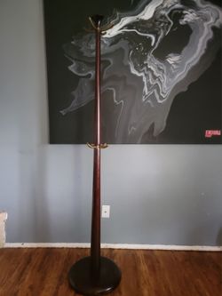 Wood and Brass Standing Coat Rack