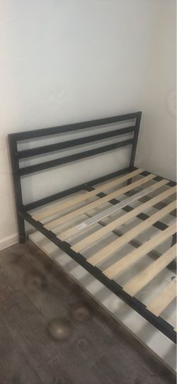 Metal Bed Frame with Wood Slats