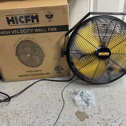 HICFM 14” High Velocity Wall Fan For Outdoors. New In Box. Must Pickup