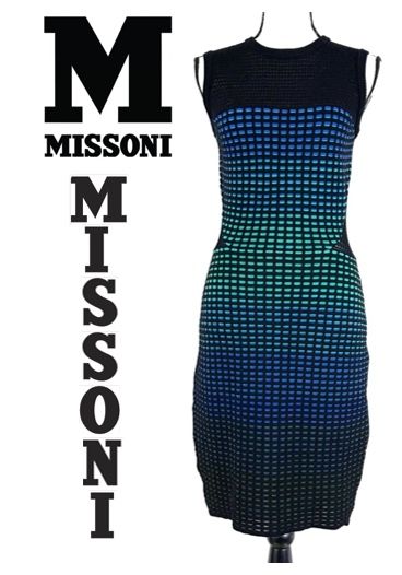 M Missoni Ombre Stripe Knit Dress Sleeveless Dress Blue/Green/Black I44 (US8)
