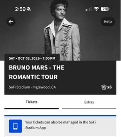 Bruno Mars The Romantic Tour Tickets x4 $890 each