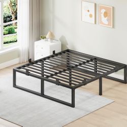 Cal King Black Metal Platform Bed Frame with Slats