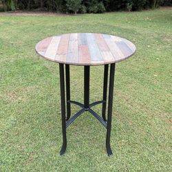 Indoor Outdoor Patio Bar Height Bistro Pub Cocktail Table Wood Top And Metal Frame