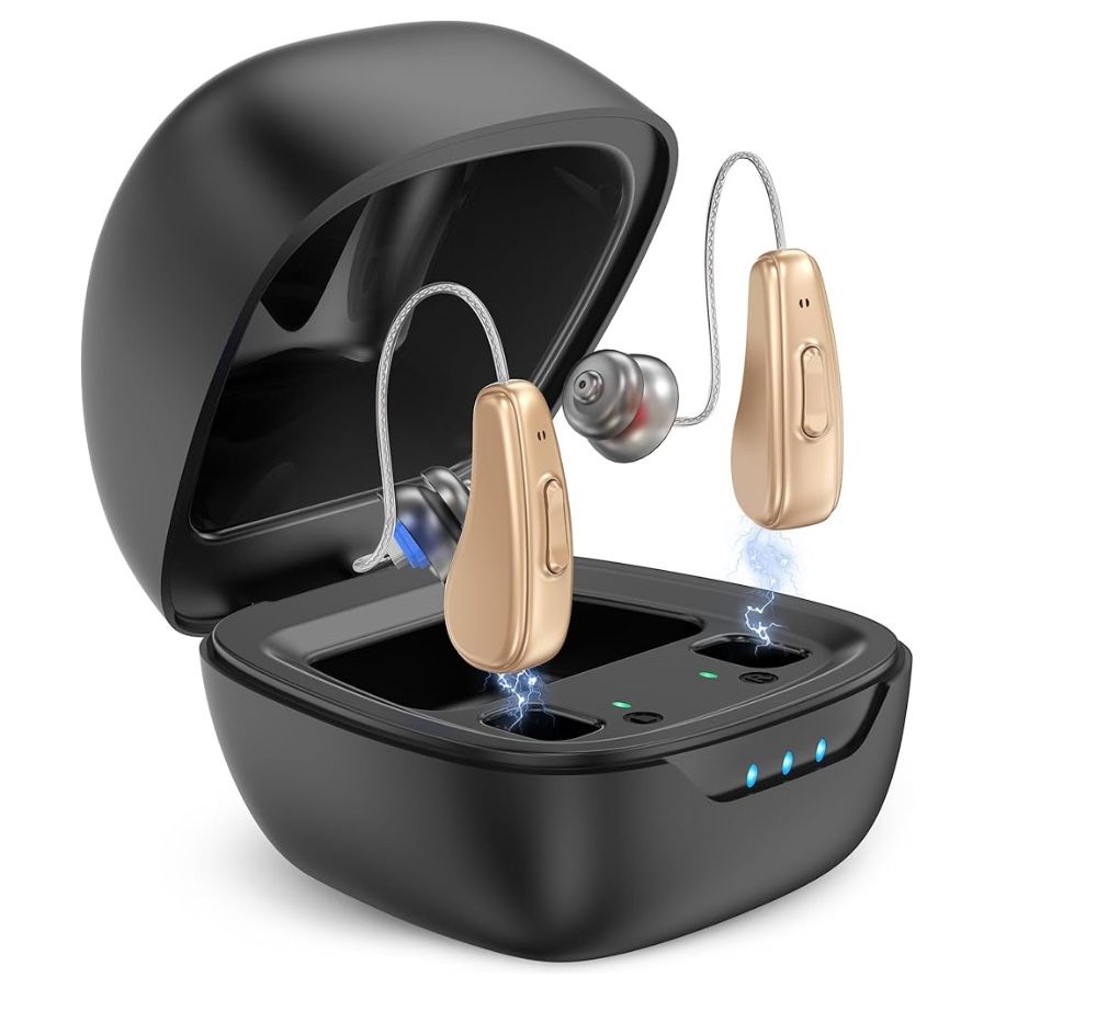 Hearing Aids for Seniors Rechargeable with Noise Cancelling, Hearing Amplifier with 5 Levels of Volume Adjustmen, Simple to Operate and Hear Clear Sou