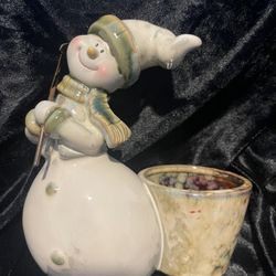 Snowman Candleholder Ceramic
