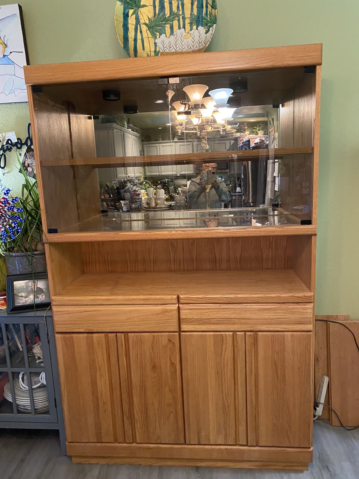 Lighted Oak Hutch