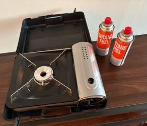 Portable Butane Camp Stove with Two Fuel Canisters