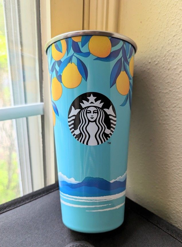 Starbucks Korea Jeju 16oz SS Orange Trees Ocean Tumbler BNWT