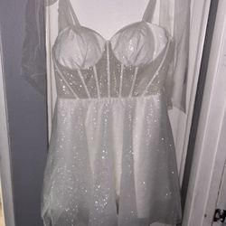 Kissprom Jessalyn | A-Line Tie Shoulder Ivory Sparkling Short Party Dress Sz 18