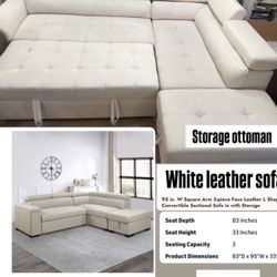 White Sofa Leather With Storage Ottoman 