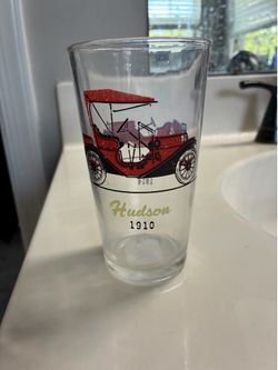 Vintage Bar Glass with Two Classic Cars