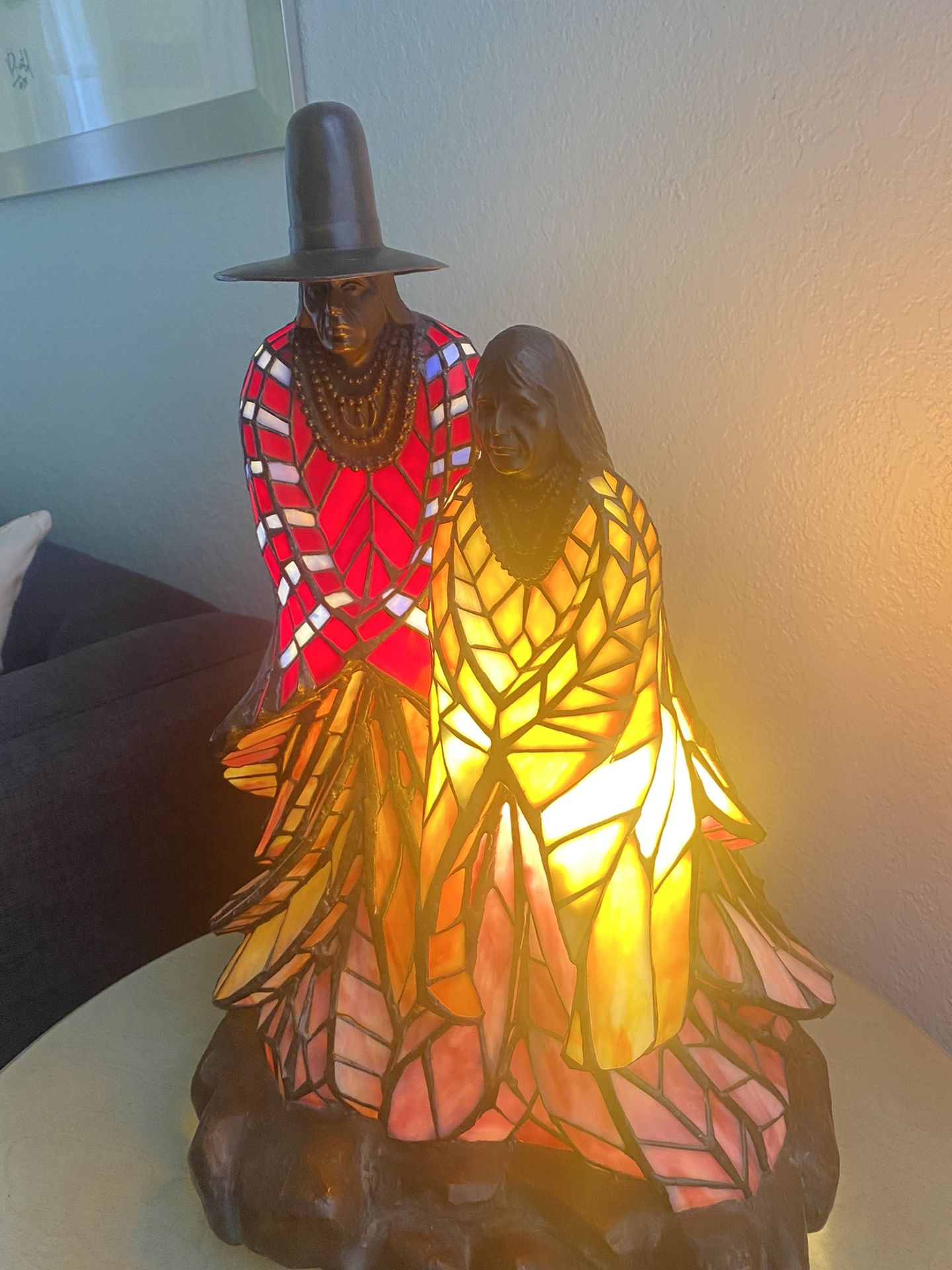 Stained Glass Figural Native American Lamp by Rabbto