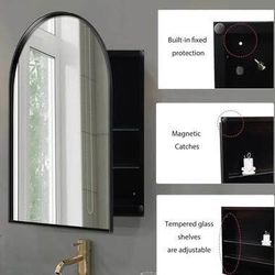 New in Box Black Arched Bathroom Medicine Cabinet 24x36 w/ Mirror Recessed Medicine Cabinet Shelf