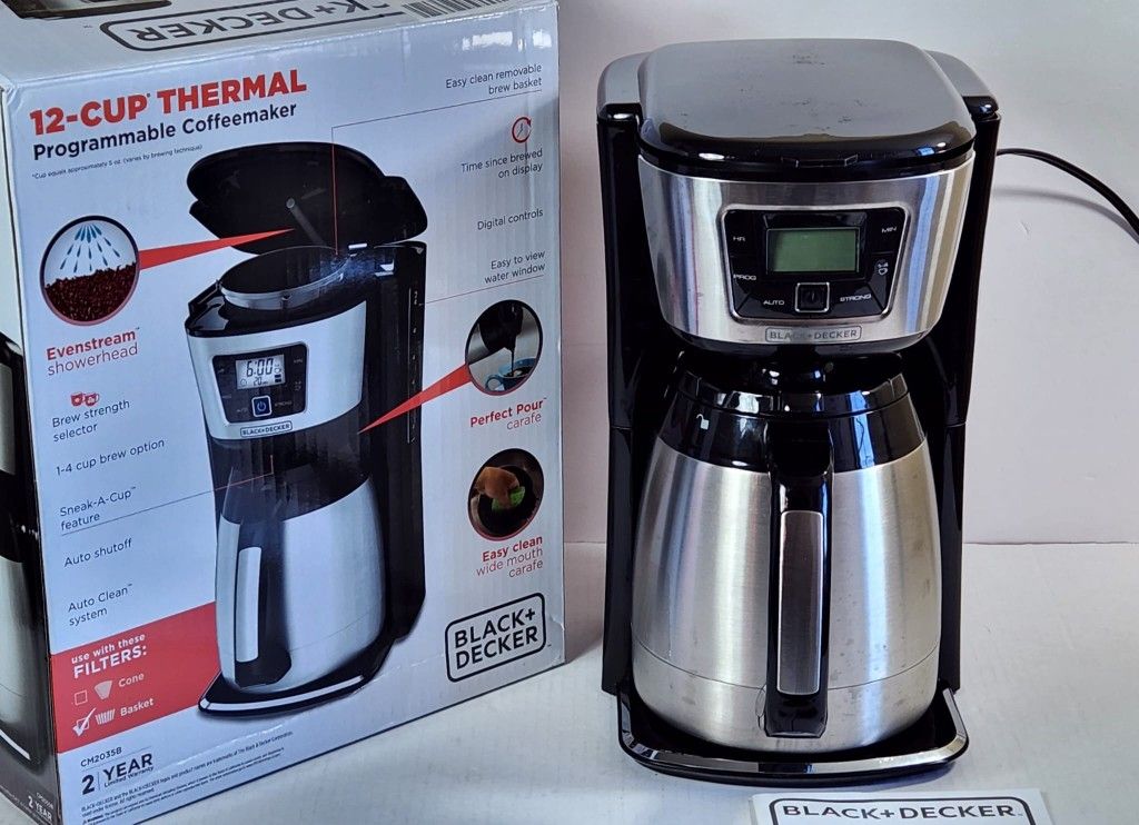 BLACK+DECKER 12-Cup Thermal Coffeemaker, Black/Silver #463
