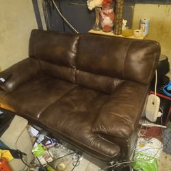 Dark Brown Leather Loveseat Couch 
