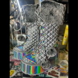 DUNE FUR HOLO PLATFORM BOOTS