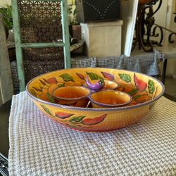 Chips and Salsa set , Clay Art Chili Fiesta Hand painted 2003