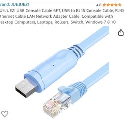JUEJUEZI USB Console Cable 6FT, USB to RJ45 Console Cable, RJ45 Ethernet Cable LAN Network Adapter Cable, Compatible with Desktop Computers, Laptops, 